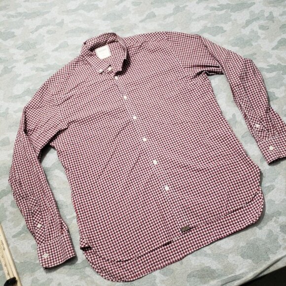 Billy Reid Shirt Mens Large Red Pockets Long Sleeve Button-Up Check - Picture 2 of 9